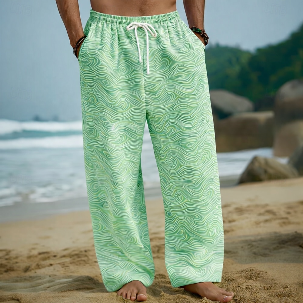 Homens Geométrica oceano Ondas Calças Calças largas Calça casual Cintura Média Havaiana Ao ar livre Férias Roupa de Praia Cintura elástica com cordão Calças de linho com bolsos Verão Primavera de 2026 por $27.99 –P3