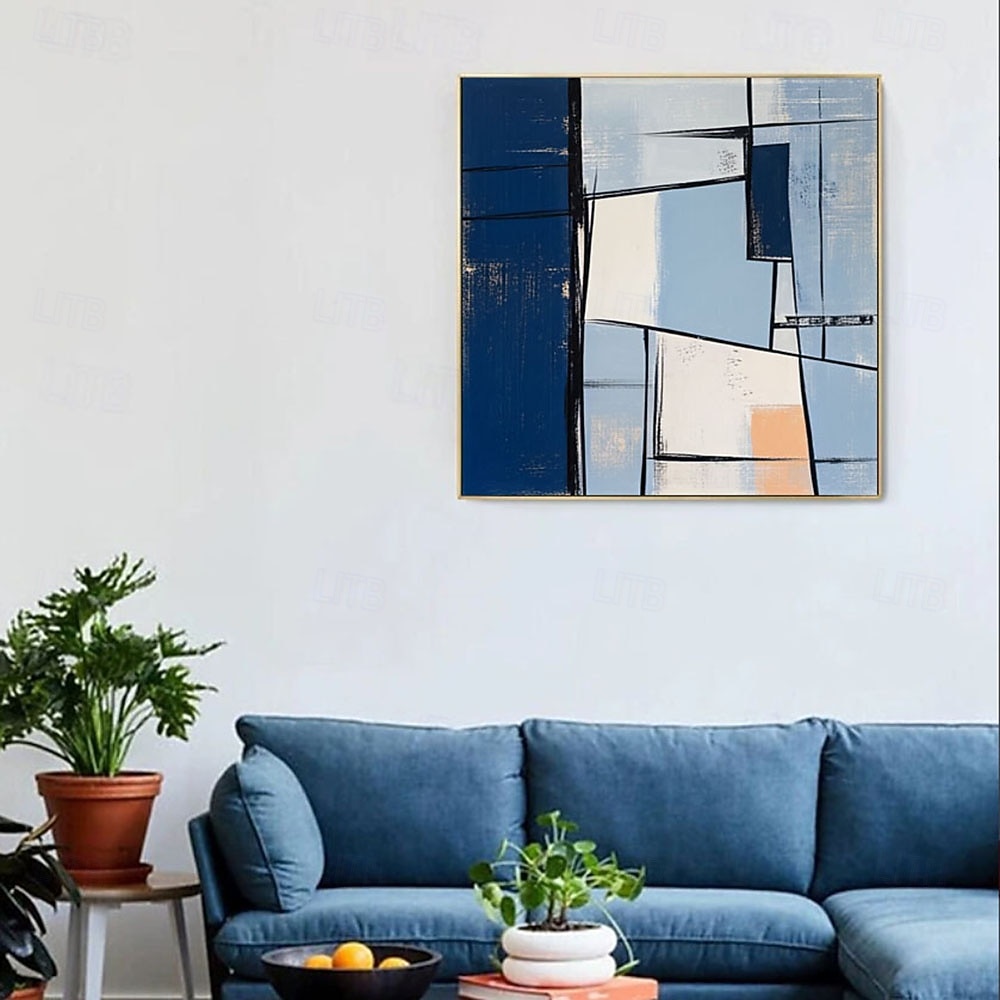 Handmade Abstract Blue Oil Painting Large Textured Canvas Art Modern ...