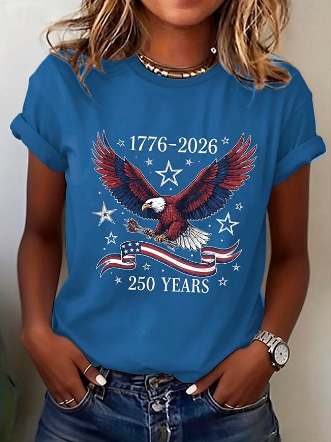 Maglietta Donna Patriottica Americana Festa dell'Indipendenza Stampa Grafica Lettera Bandiera Americana Vintage Elegante Classica Maniche Corte Girocollo Long Tops Quotidiani Blu Grigio Nero Bianco del 2026 a $22.99 –P4