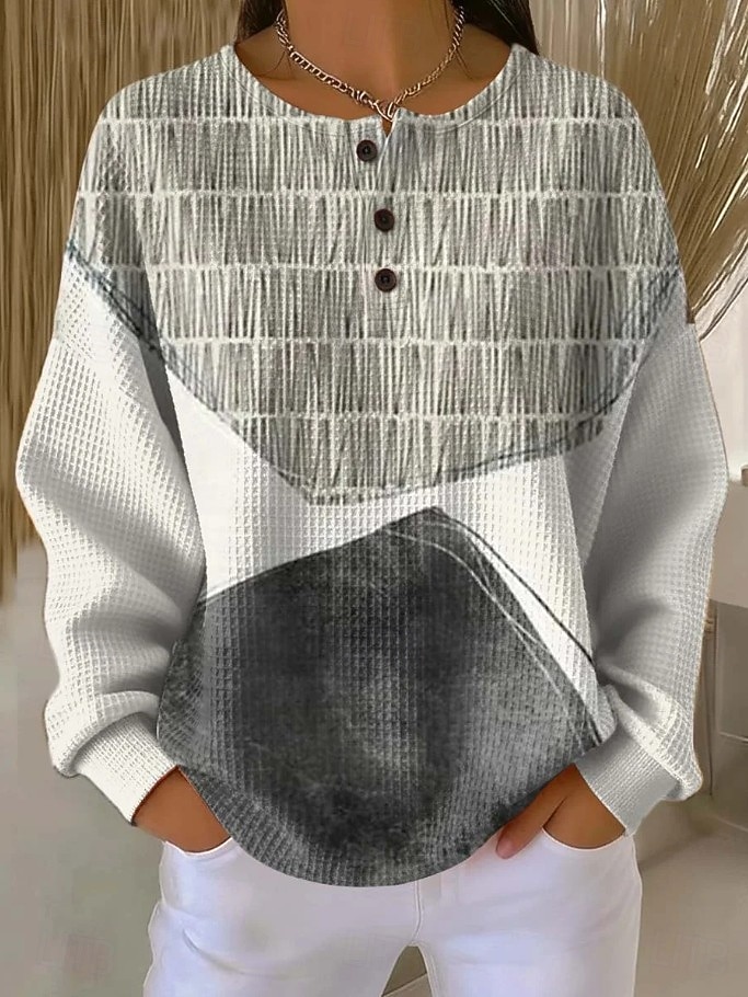 Per donna Felpe con cappuccio Bottoni Grafico Geometrico Blocco di colori Moda Casual Stampa Manica Lunga Girocollo Top Regolari Casuale Streetwear Rosa chiaro Rosa Verde Kaki Beige Estate Primavera del 2026 a $28.99 –P2