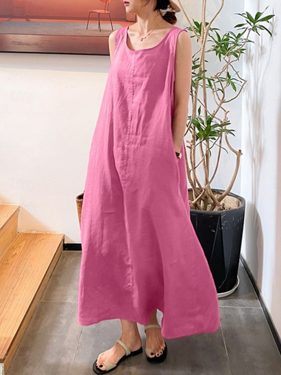 Femmes Robe Maxi Robes effet lin Robe fourreau Robe Décontractée Mode Basique Moderne Quotidien Vacances Sortir Coupe Ample Uni Sans manches Col en U Jaune Rose Claire Rouge bleu marine Été Printemps de 2026 ? $21.99 –P7