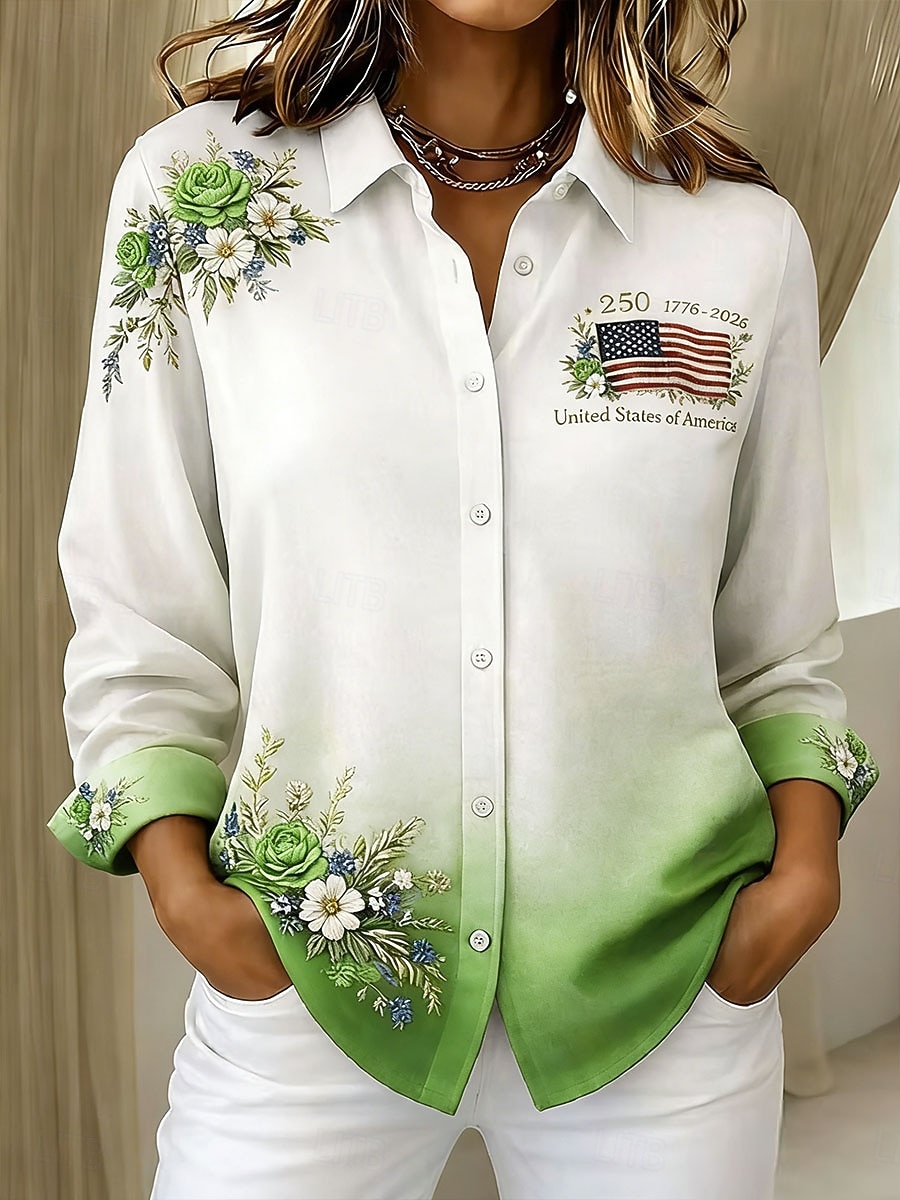 Jour de l'Indépendance Américaine Femmes Chemise Boutons Imprimé Fleuri Graphique Drapeau Élégant ancien Moderne manche longue Col de chemise Hauts Longs Quotidien Travail Bleu Vin Marron Vert Gris de 2026 ? $36.99 –P5