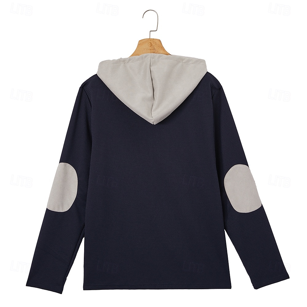 Herren Waffel T-Shirt T Shirt Waffel-Henley-Hemd Herrenhemden mit Ellbogenflicken Langarm Mit Kapuze Zur Seite fahren Halber Reißverschluss Herbst Herbst Winter Einfarbig Farbblock Sportlich 2026 - $24.99 –P12