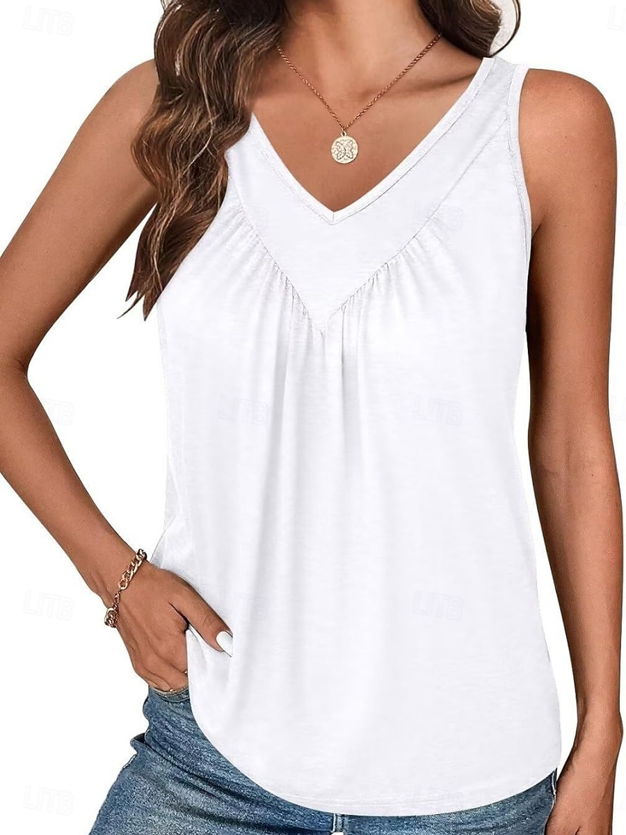 Femmes Débardeur Froncé Uni Mode Élégant Classique Sans manches Col en V Hauts Réguliers Quotidien Sortir Week-end Noir Blanche Rose Claire Rouge Violet Été Printemps de 2026 ? $19.99 –P9
