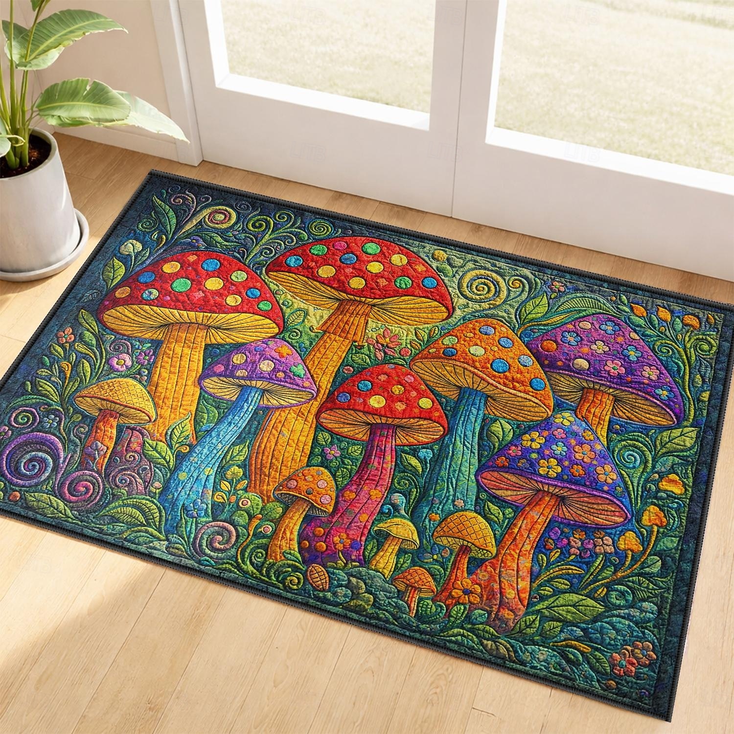 Faux-Embroidered Mushroom Doormat Magical Vibrant Forest of Colorful Toadstools Welcome Mat for Entryway 2026 - $10.49 –P1