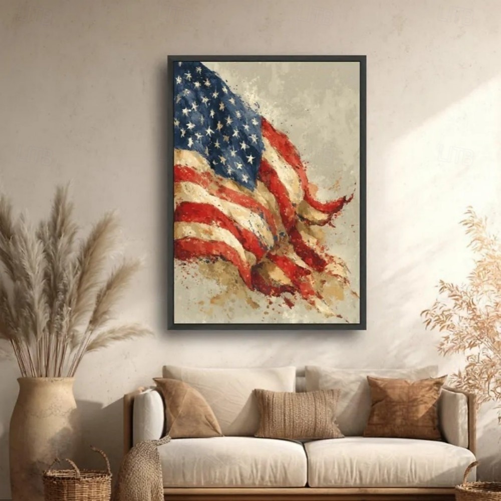 America 250 Years Handmade Oil Painting Canvas Wall Art Decoration American Flag Stars Stripes for Home Decor Rolled Frameless Unstretched Painting 2026 - $195.93 –P4
