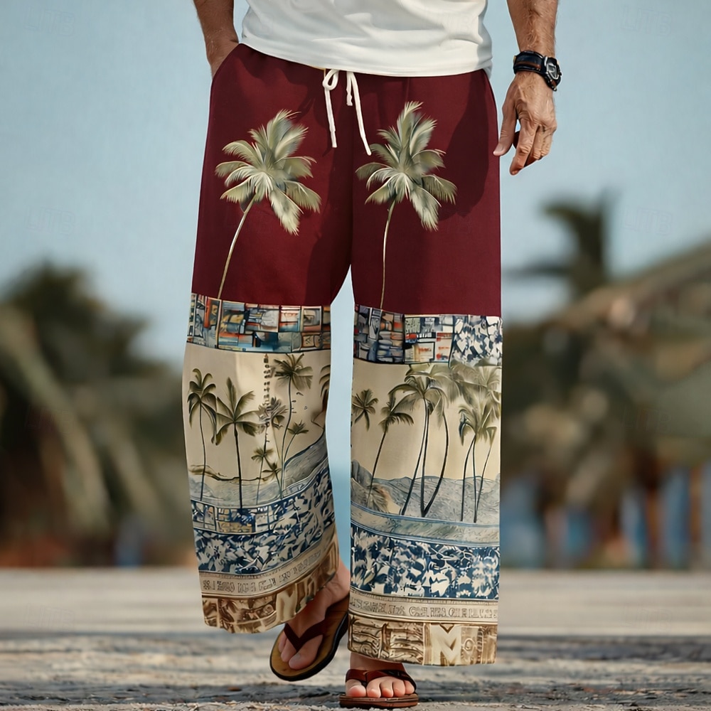 Men's Coconut Tree Palm Tree Tropical Plants Trousers Baggy Pants Casual Pants Mid Waist Hawaiian Outdoor Vacation Beach Wear Elastic Drawstring Waist Linen-Like Pants with Pockets Summer Spring 3D 2026 - $27.99 –P3
