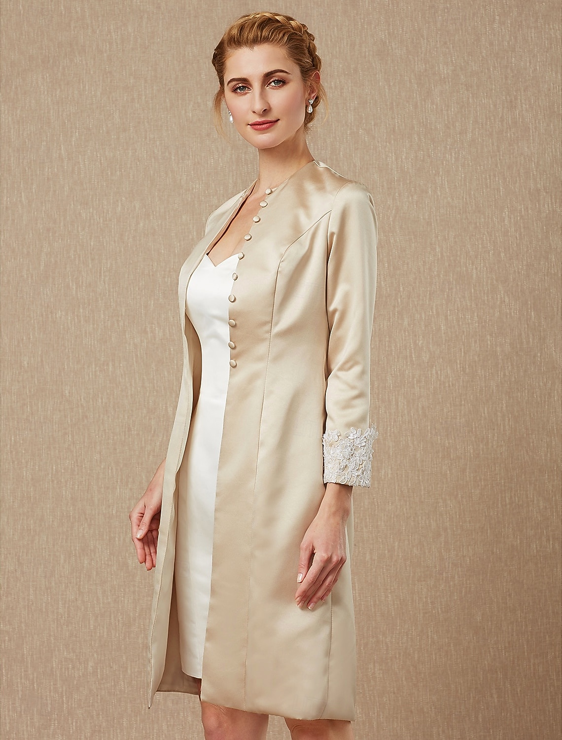 كم طويل معاطف / جواكيت دانتيل / ساتان زفاف / حفل / مساء مشد نسائي مع دانتيل / زينة / زر 2026 - $60.99 –P4