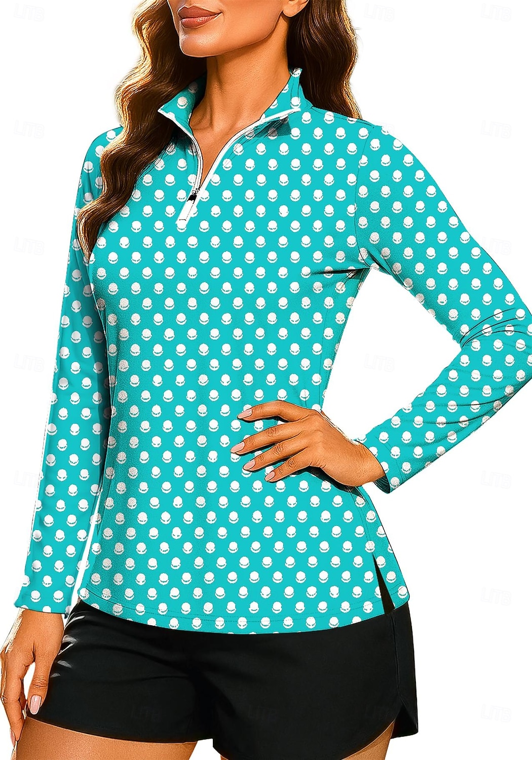 Per donna Geometrico A Pois A righe Top Maglietta Maglietta sportiva Polo da golf Manica Lunga Pois Righe Stampato UPF50+ Resistente ai Raggi UV Protezione UV Elastico Traspirante Pilates Pallavolo del 2026 a $25.99 –P11