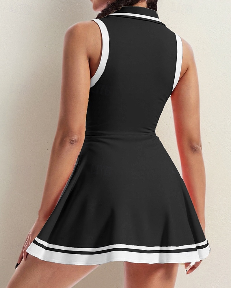Dame Lapper Petit tenniskjole Tenniskjole med shorts Sportskjole Ermeløs Lomme Elastisk Pustende Tennis Løp Trening V-hals Kjoler Svart Gul Rosa Tennis klær 2026 - $37.99 –P12