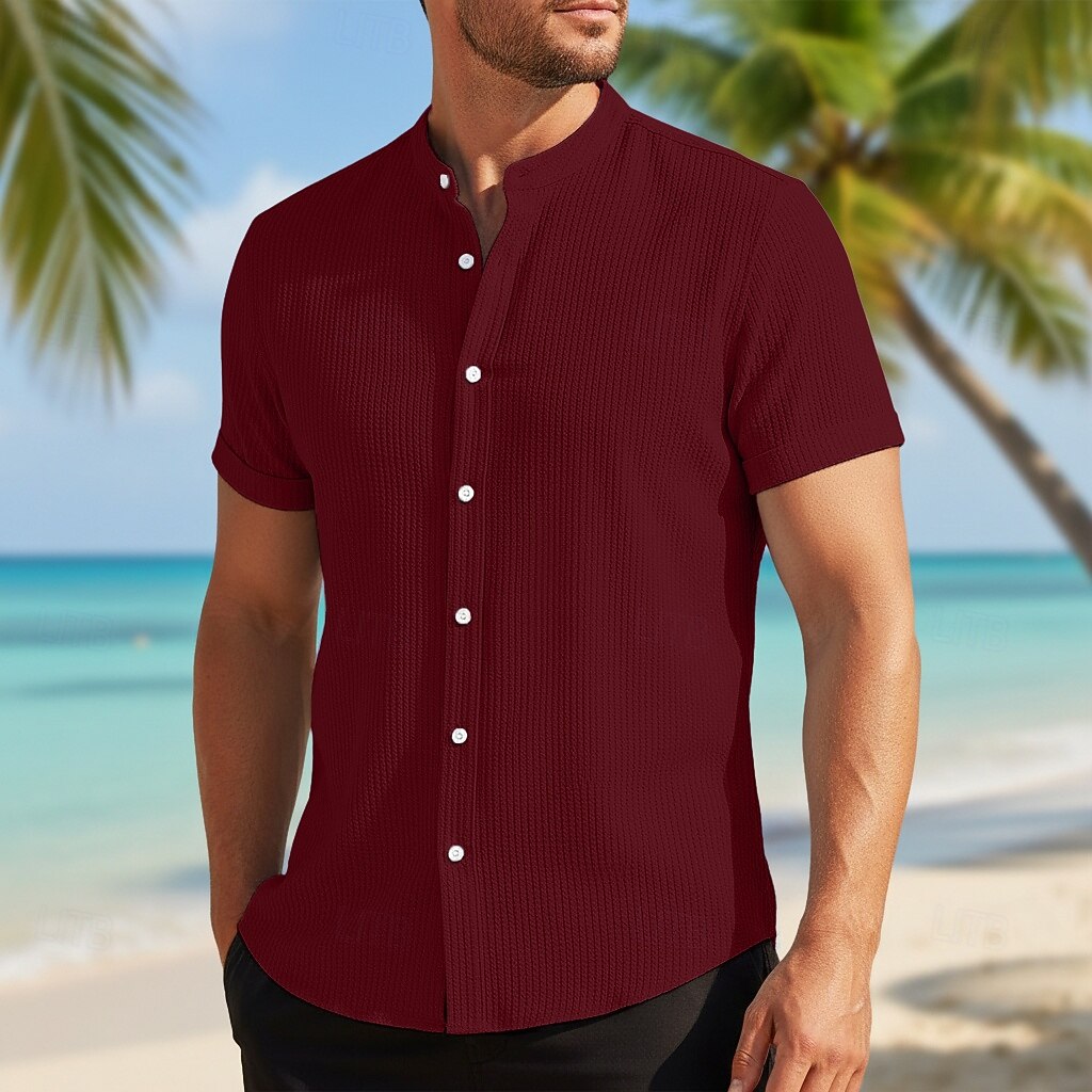 Men's Shirt Summer Shirt Beach Wear Corduroy Shirt Navy Blue Short Sleeve Plain Stand Collar Mandarin Collar Henley Casual Daily Clothing Apparel Fashion Casual Comfortable Smart Casual 2026 - E£1355.38 –P11