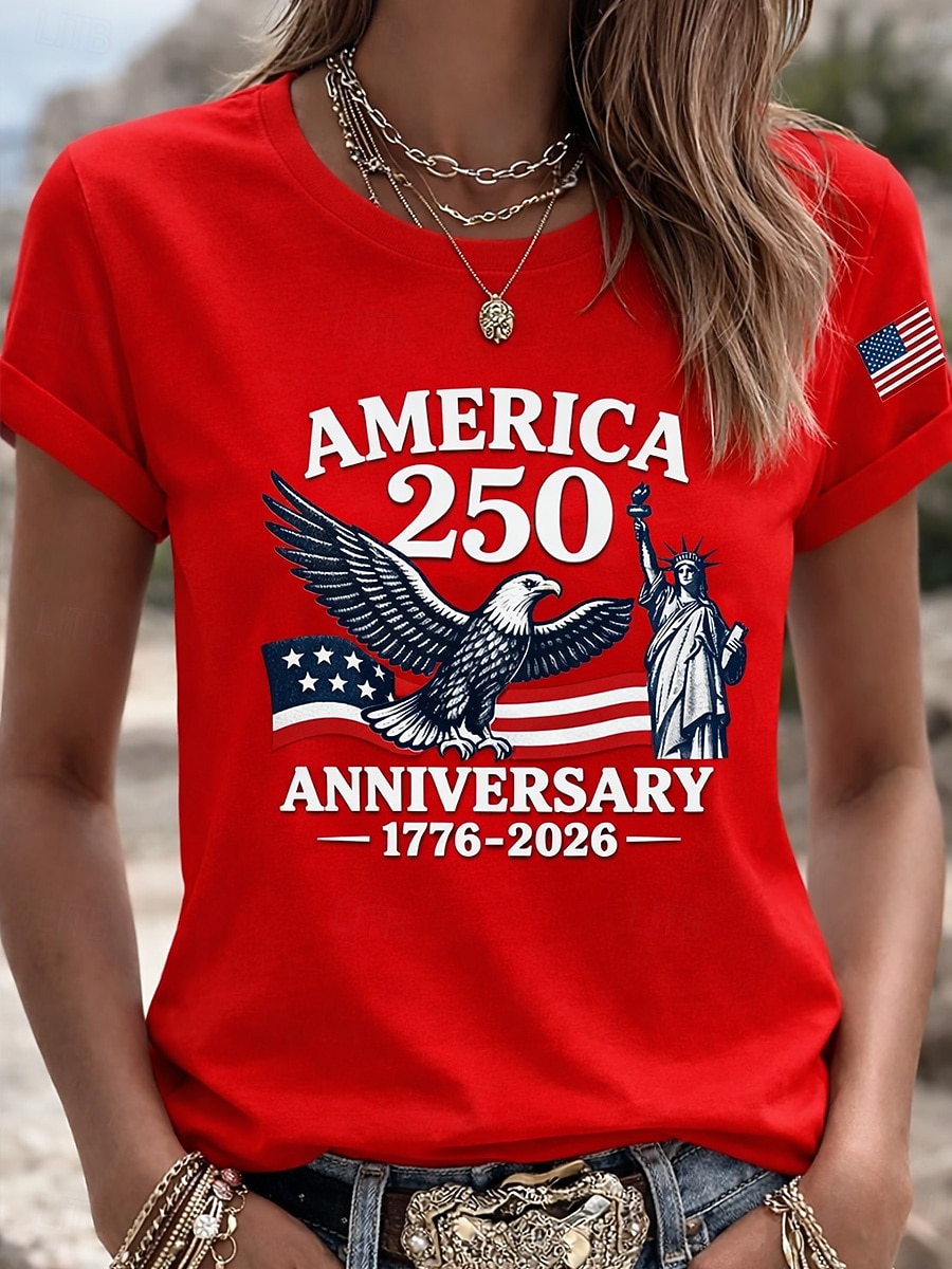 Ziua Independenței Americane Pentru femei Tricou Imprimeu Grafic Ziua Independenței Epocă Stilat Clasic Manșon scurt Stil Nautic Topuri obișnuite Zilnic Albastru piscină Negru Alb Roz Îmbujorat 2026 - $22.99 –P2