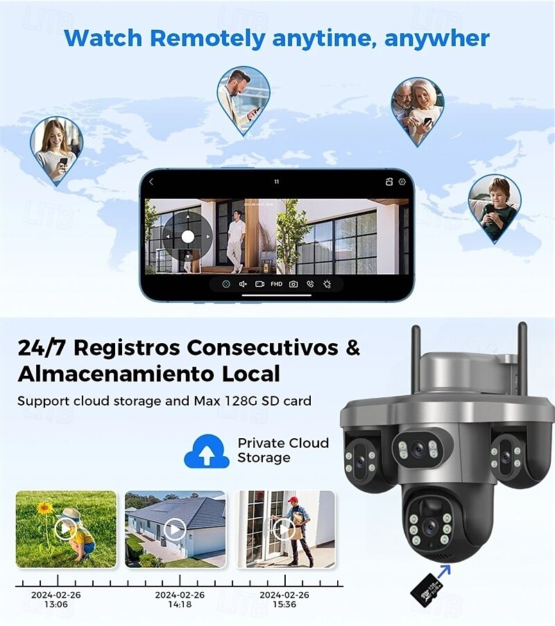 8K Solar-Powered Surveillance Camera Full HD Triple Lens Color Night Vision Human Detection Two-Way Audio IP66 Waterproof Rating 2026 - $185.99 –P8