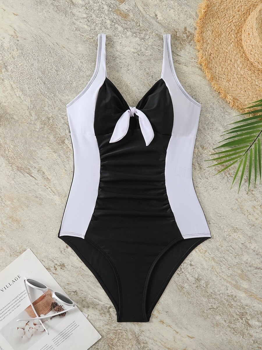 Dames Zwemkleding Een stukje Monokini Zwempak Buikcontrole Hoge taille Slank Blote rug Vakantie Strand Kleding Kleurenblok V-hals Mouwloos Badpakken 2026 - $24.99 –P7