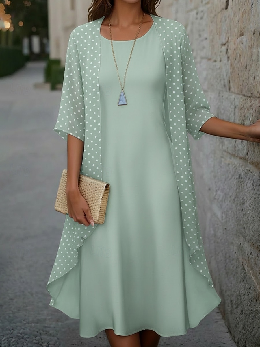 Γυναικεία Μίντι φόρεμα Καθημερινό φόρεμα Σετ Φόρεμα Κομψό Μοντέρνα ΕΞΩΤΕΡΙΚΟΥ ΧΩΡΟΥ Διακοπές Εξόδου Κανονικό Πουά 3/4 Μήκος Μανικιού Στρογγυλή Ψηλή Λαιμόκοψη 2026 - $41.99 –P2