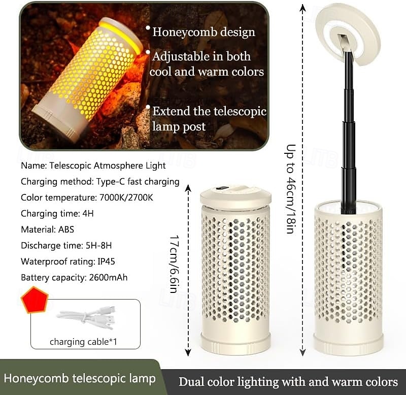 Venkovní LED ambientní kempingové světlo, nastavitelná teplá stanová svítilna, přenosná nouzová lampa nabíjecí baterií typu C pro turistiku, párty a vánoční dárek 2026 - $28.99 –P3