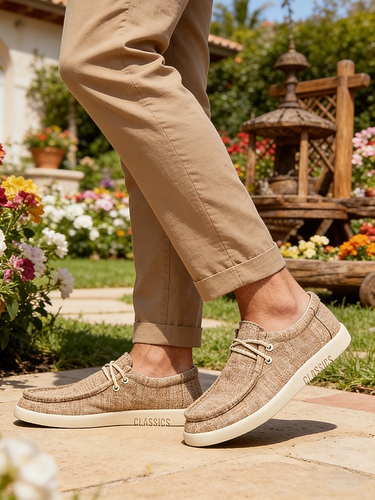 Miesten beigenväriset espadrille-slip-on-kengät, pehmeä kangaspäällinen, rento mukavuuspohja, rento ulkoilutyyli lomalle, kävelyyn ja matkustamiseen 2026 - $34.99 –P2