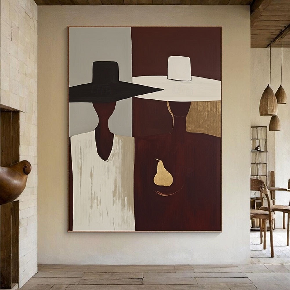 handmade Elegant Minimalist Man and Woman with Hat Modern Figure Abstract Oil Painting For Dining Room Wall Art Decor Gift 2026 - $102.99 –P1
