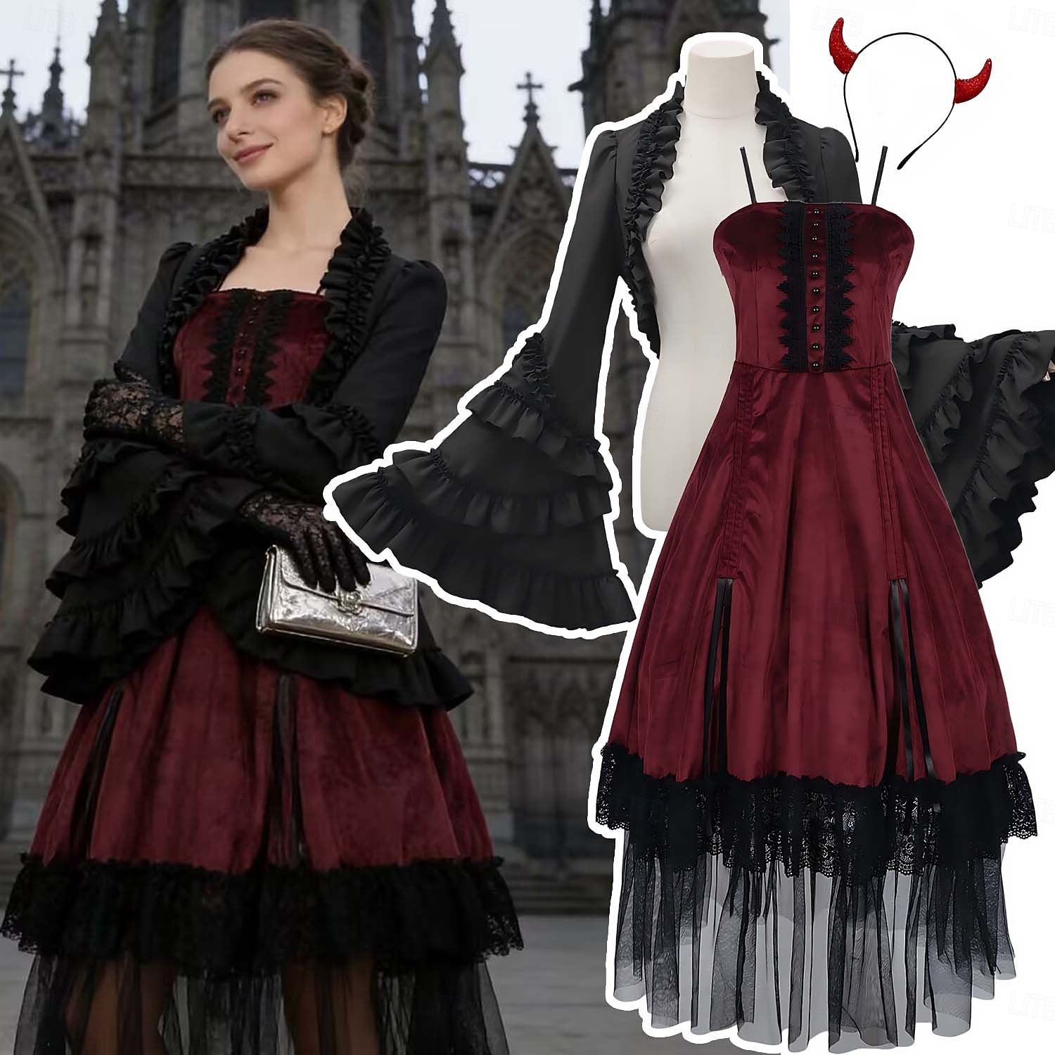 Rococó Victoriano Renacimiento Vestidos Abrigo Disfraz de lujo Bruja Vampiros Atuendo real Disfraz Mujer Fantasía Víspera de Todos los Santos Carnaval Rendimiento LARP Feria Ren Adulto Cima Vestido 2026 - $75.99 –P1