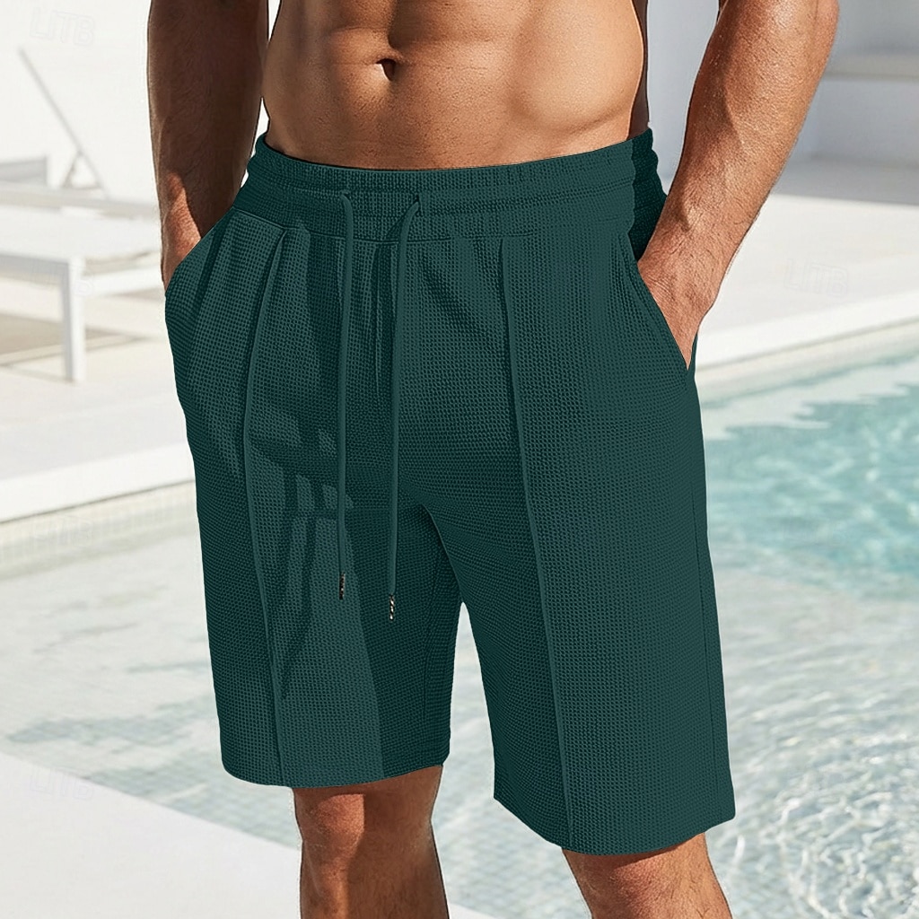 Homens Calções Waffle Calção Shorts de verão Shorts casuais Com Cordão Bolsos Cintura elástica Tecido Conforto Respirável Curto Ao ar livre Férias Verão Desporto Casual Vinho Micro-Elástica de 2026 por $18.99 –P12