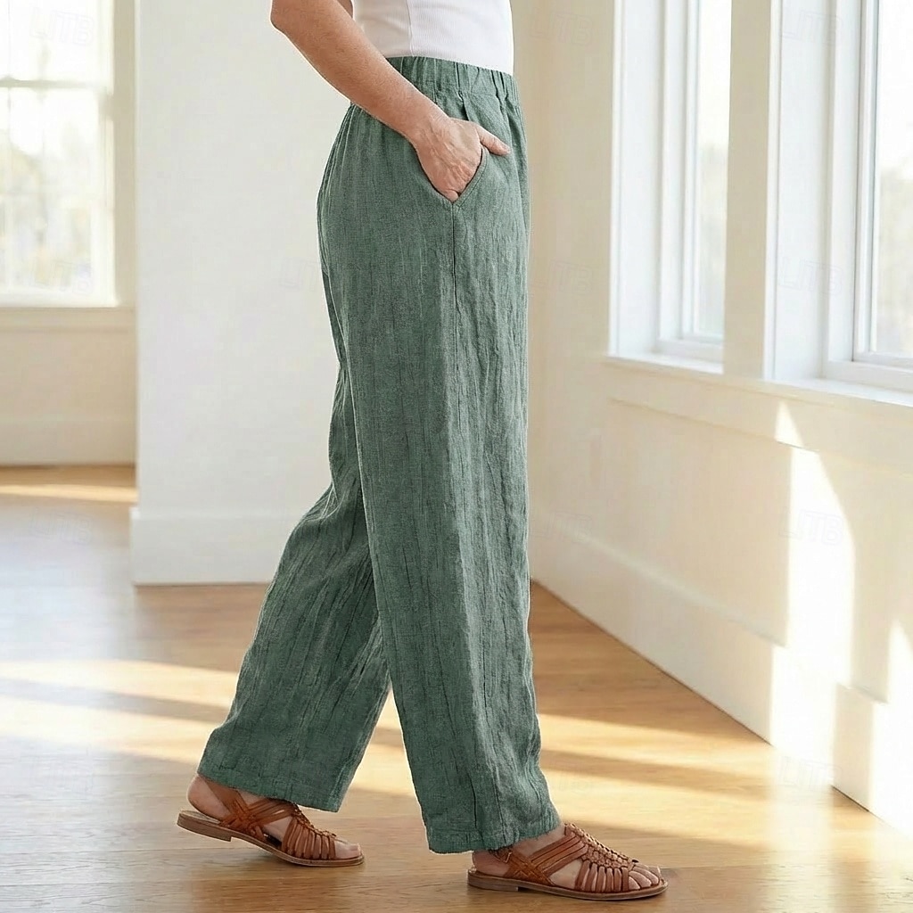 70% Linen Women's Linen Pants Chinos Summer Pants Bloomers Vacation Streetwear Basic Full Length Medium Waist Plain Pocket Elastic Waistband Comfy Inelastic Daily Outdoor Street Violet Teal Dark 2026 - $49.99 –P16