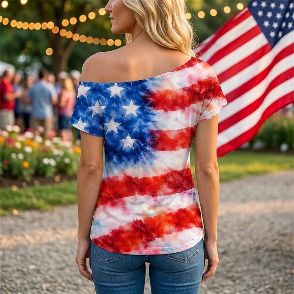 250° anniversario USA Retrò Vintage Anni '80 T-shirt Monospalla Maniche corte Bandiera USA Costume Per donna 4 Luglio Giorno dell'Indipendenza Adulti Maglietta del 2026 a $18.99 –P2