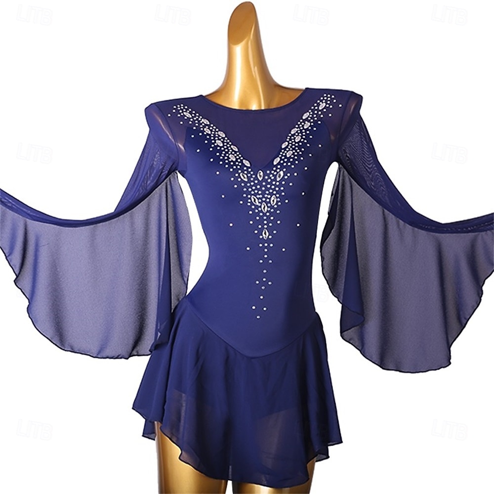 Abito da pattinaggio artistico Ragazze Pattinaggio sul ghiaccio Vestito Bianco Blu marino scuro Azzurro cielo Patchwork Nappa Alta elasticità Allenamento Competizione Vestiti da pattinaggio sul del 2026 a $165.99 –P2