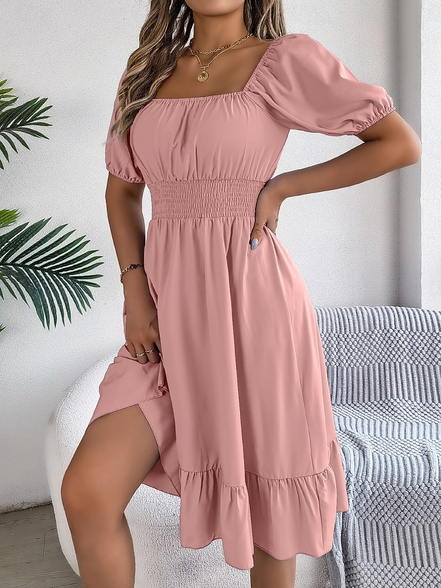 Per donna Mini Abito Abito a trapezio Abito Estivo Casual Quotidiano Vestibilità regolare Semplice Manica Corta Collo quadrato Blu Nero Rosa Marrone chiaro Estate del 2026 a $33.99 –P19