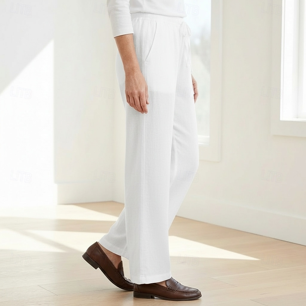 70% Linen Women's Linen Pants Culottes Wide Leg Wide Leg Chinos Vacation Streetwear Basic Full Length Medium Waist Plain Drawstring Pocket Comfort Inelastic Daily Outdoor claret Deep Green 2026 - $49.99 –P12