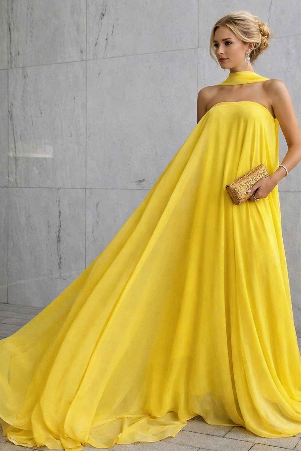Beach Wedding A-Line Evening Gown Fairy Dress Formal Wedding Guest Floor  Length Sleeveless Strapless Stretch Chiffon with Pleats Shawl 2026 - CAD  $224.99