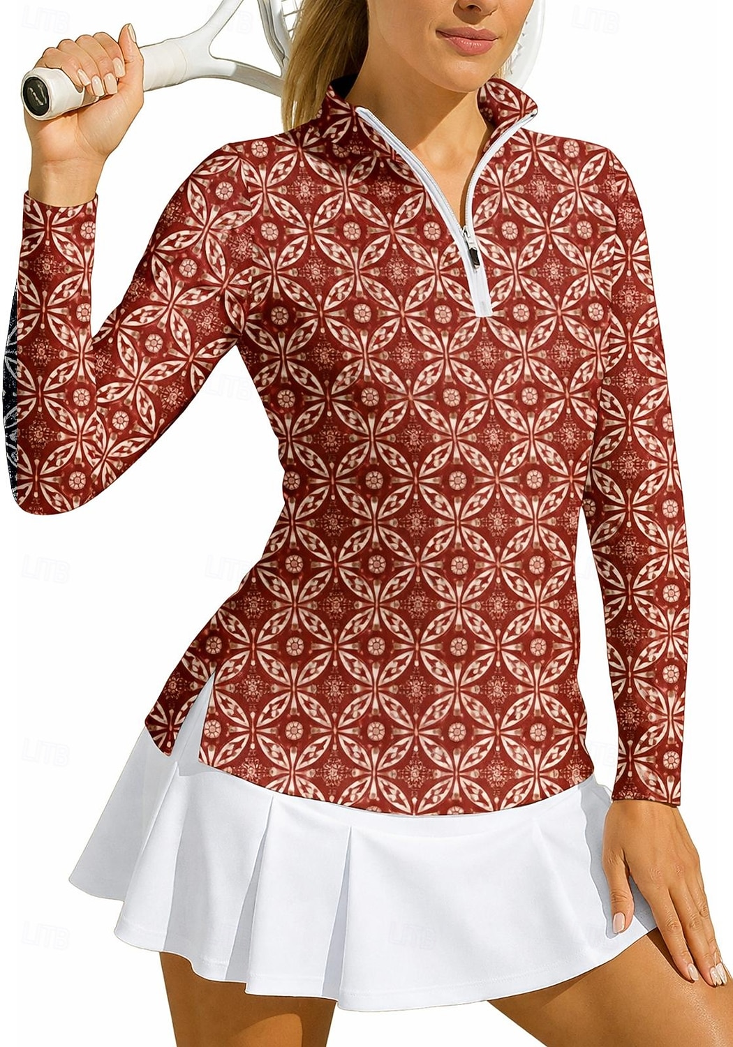 Per donna Geometrico Cerchio Maglietta sportiva Polo da golf Maglia da tennis Maglietta da tennis Manica Lunga Cerniera Floreale UPF50+ Resistente ai Raggi UV Alta elasticità Traspirante Tennis Golf del 2026 a $25.99 –P7