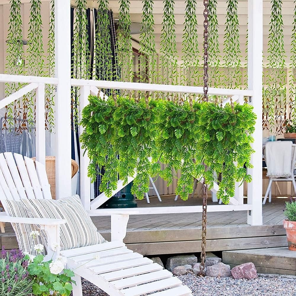 4 kpl monstera-lehtiä, keinotekoisia roikkuvia köynnöksiä, tekomurattia, trooppisia lehtiä, vihreitä lehtikasveja, vehreyttä, tekoköynnösmurattia, rottinki-saniaisia, hääpuutarhaan, kotiin, 2026 - $22.99 –P7