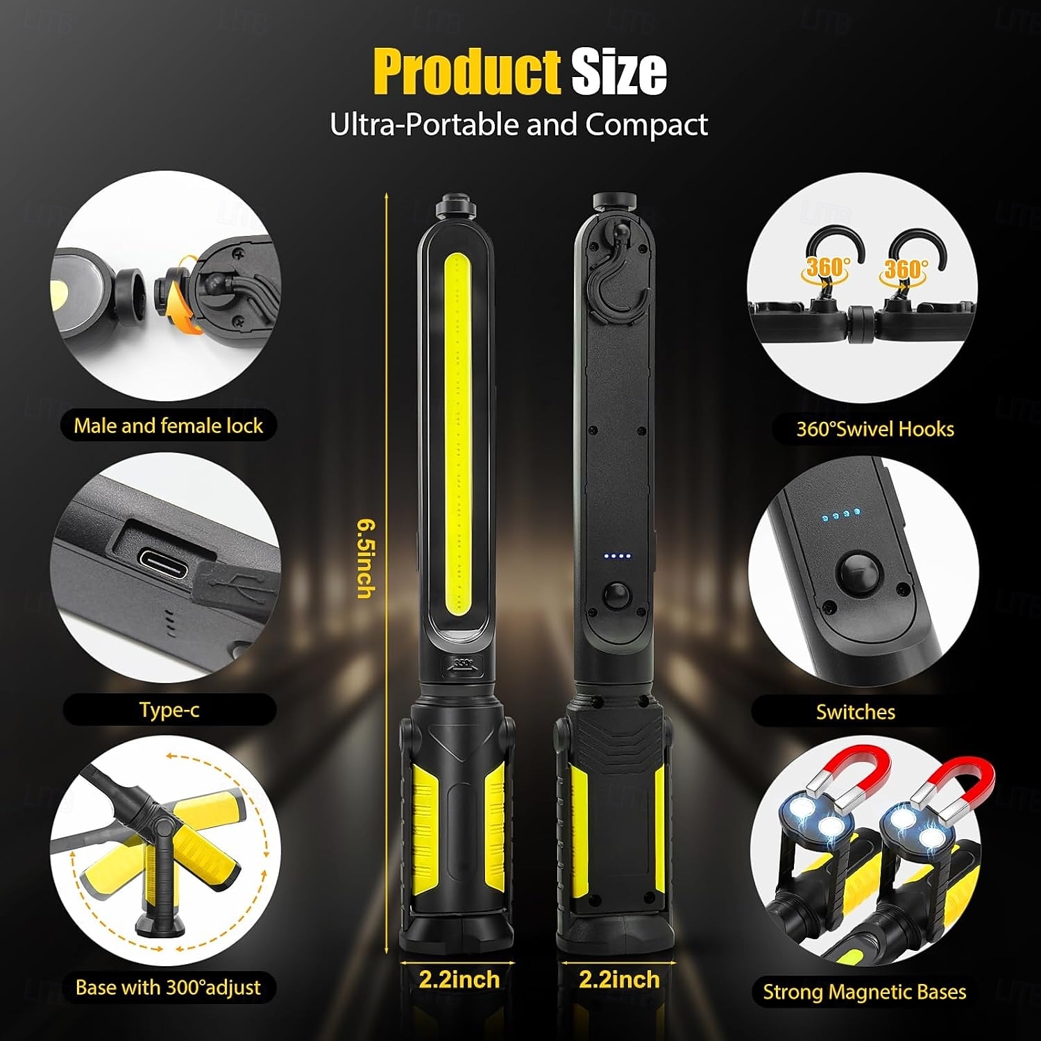 Lampă de lucru pentru mecanic, LED 2400lm, reîncărcabilă 4400mah, magnetică, lanternă de lucru sub capotă cu cârlige pentru reparații/inspecții/garaj/atelier/urgență auto 2026 - $131.99 –P8