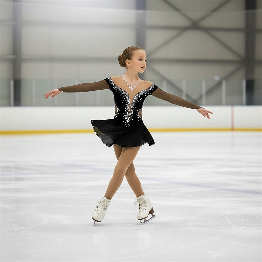 Vestido de patinaje artístico Chica Patinaje Sobre Hielo Vestidos Negro Rojo Azul Retazos Costura asimétrica Elástico Entrenamiento Competición Ropa de Patinaje Clásico Cristal / Strass Manga Larga 2026 - $182.99 –P1