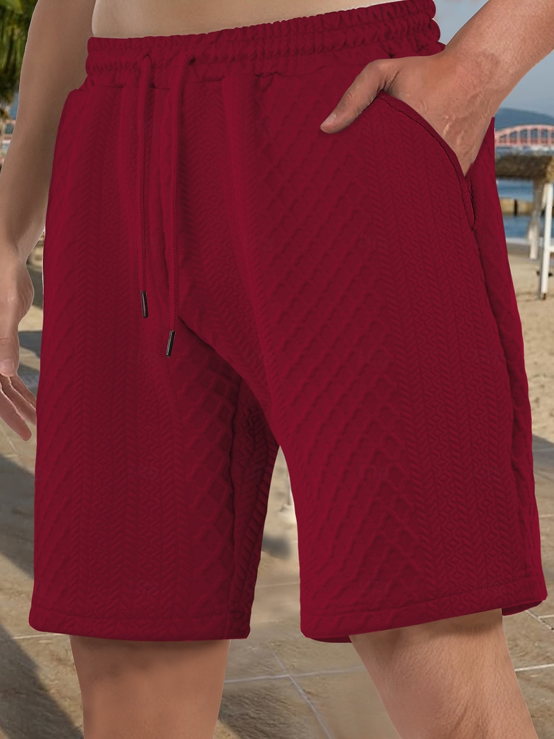 Herr Shorts Casual shorts Jacquard Slät Strukturerad Komfort Andningsfunktion Över Knät Ledigt Utomhus Strand Semester Mode Ljusgrå Microelastisk 2026 - $18.99 –P4