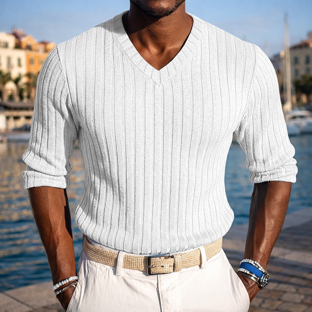 Homme T-shirt Débardeur Musclé T-shirt en tricot côtelé Chemise à Manches Longues manche longue Col en V Printemps Automne Hiver Uni Bande de Fosse Mode Designer Basique Tricot Occasionnel Vacances de 2026 ? $18.99 –P7
