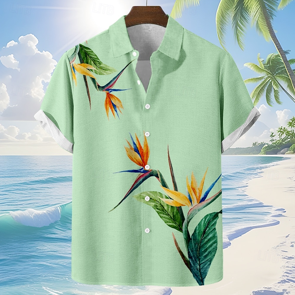 Herren Blumendruck Tropische Blumen Sommer Hawaiihemd Knopfhemd Alohahemd Kurzarm Hawaiianisch Urlaub Ferien Strandbekleidung Sommer Frühling Umlegekragen 3D-Druck Leinenähnliches Hemd Blau Rosa Grün 2026 - $25.99 –P1