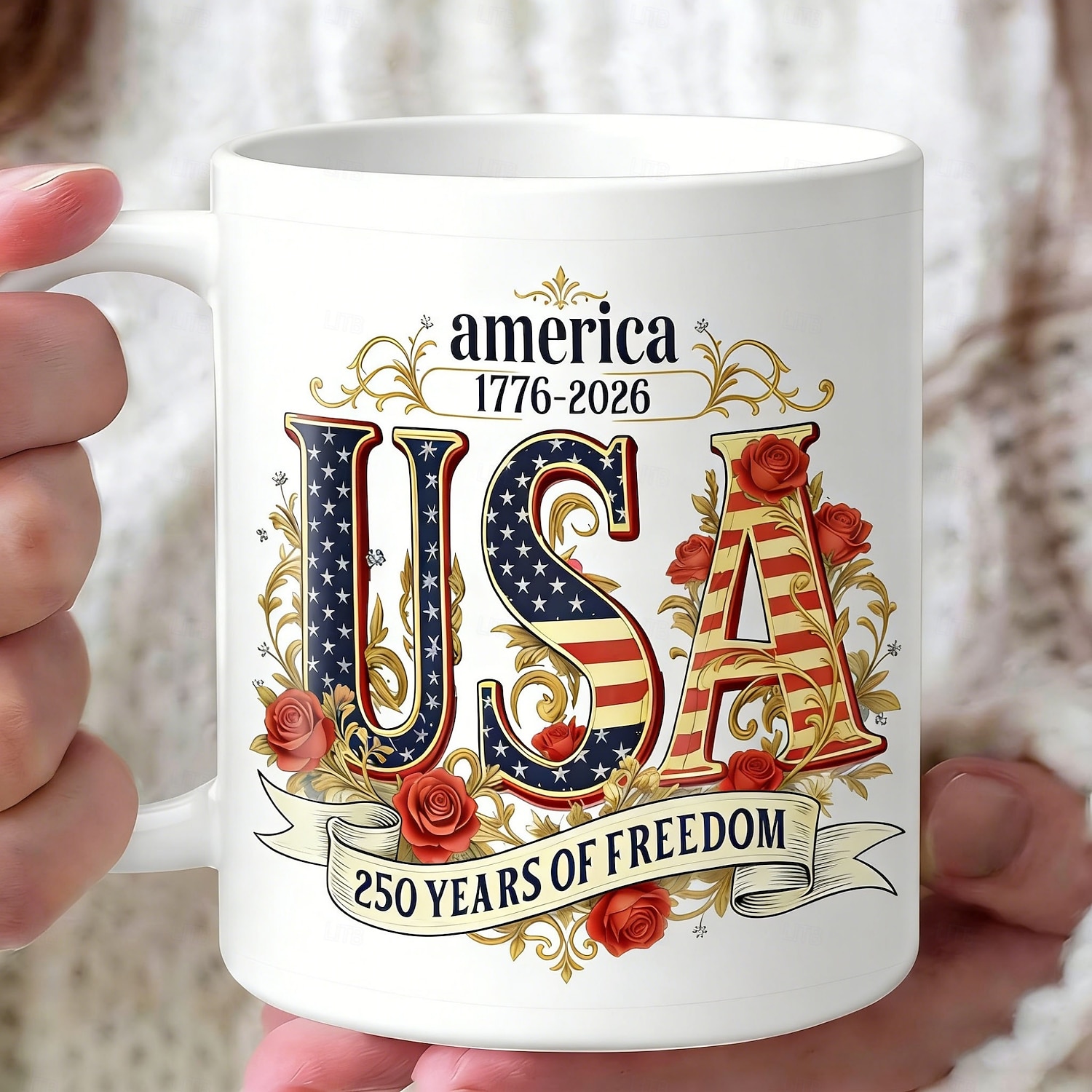 Amerikai 250. évfordulós kerámia kávésbögre, 11.2/15.2 oz-os fehér bögre amerikai zászlóval &250 éves, félszáz éves kerámia kávésbögre, 1776-2026 America 250, ideális irodába vagy gyűjtőknek 2026 - $16.99 –P3