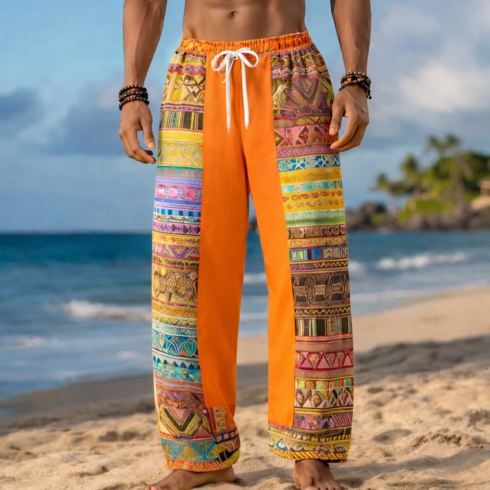 Homme Géométrique Ethnique Art abstrait Pantalons Pantalon décontracté Pantalons Amples Taille Moyenne Mode Maison Extérieur Vacances Taille élastique avec cordon de serrage Pantalon en lin avec de 2026 ? $27.99 –P2