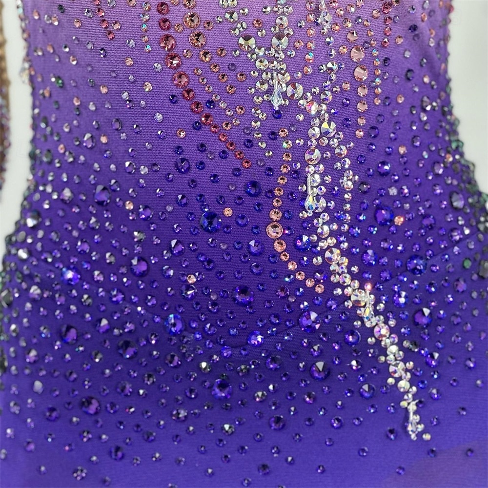 Figure Skating Dress Women's Ice Skating Dress Fuchsia Patchwork Open Back Stretchy Training Competition Skating Wear Classic Crystal / Rhinestone Long Sleeve Ice Skating Figure Skating 2026 - $362.19 –P9