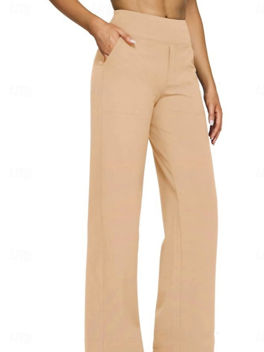 Women's Trousers Casual Pants Straight Fashion Streetwear Basic Full Length High Waist Plain Pocket Elastic Waist Comfort Micro-elastic Daily Vacation Street Blue Black White Almond Spring Fall Loose 2026 - $19.99 –P5