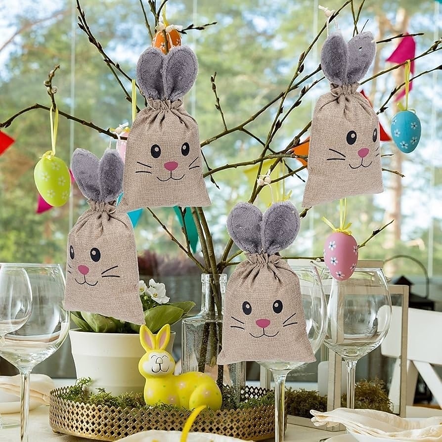 5/10 Pcs Easter Linen Drawstring Gift Bag, Burlap Bags with Fluffy Bunny Ears, Perfect for Holding Easter Eggs, Cookies, Chocolates, Bunny Party Favor Bags, Easter Candy Egg Hunt for Kids 2026 - $23.99 –P4