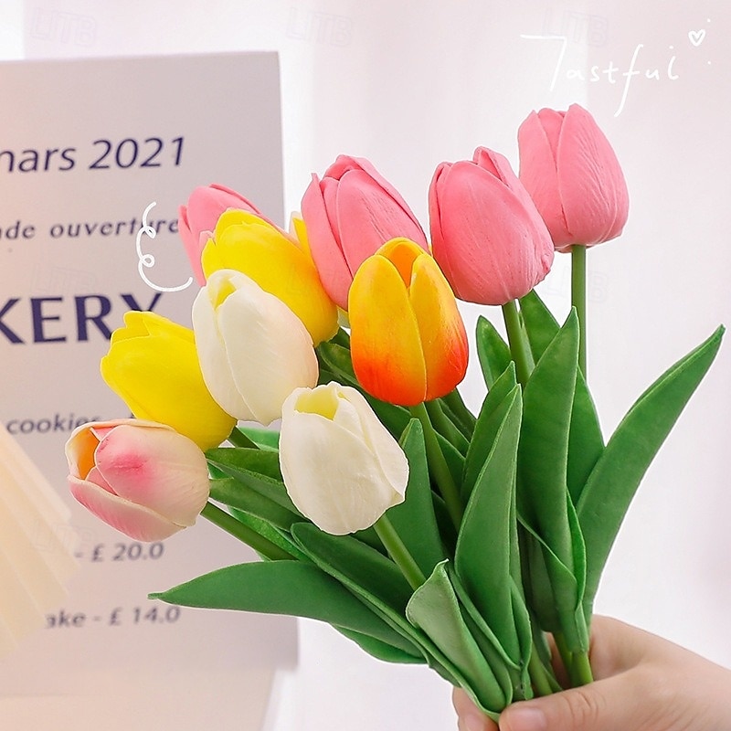 10 tulipani finti, fiori artificiali, fiori finti in PU, steli di tulipano, per bouquet primaverili da matrimonio, composizioni floreali, decorazioni per feste in casa e ufficio, per la festa della del 2026 a $15.99 –P2