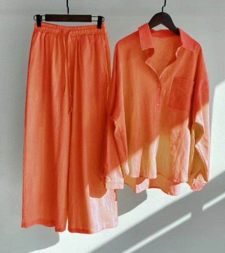 Damen Baumwoll-Leinen Hosen Sets Bolero Oberteil Langarm Hemd Kragen Einfarbig Mode Streetwear Lässig Alltag Draußen Blau Schwarz Weiß Sommer Lockerer Schnitt 2026 - $41.99 –P11