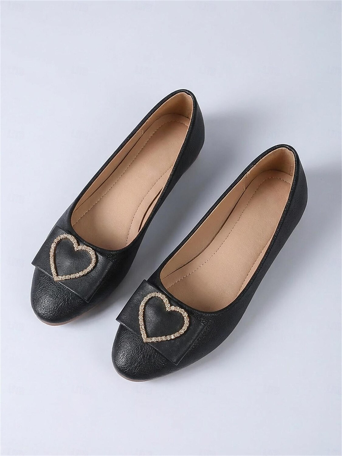 Sapatilhas pretas de bico fino para mulheres com fivela de coração de strass – sapatos confortáveis com laço, ideais para o trabalho, deslocamentos e uso diário. de 2026 por $19.99 –P6