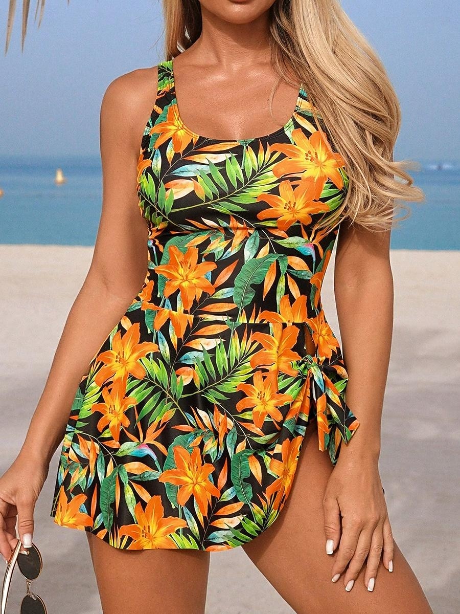 Dámské Plavky Jeden kus Monokini Sukně Plavky Zaštíhlující Vysoký pas Štíhlý Volná záda Elegantní prázdniny Květinový Grafika Do U Bez rukávů Plavky 2026 - $44.99 –P3