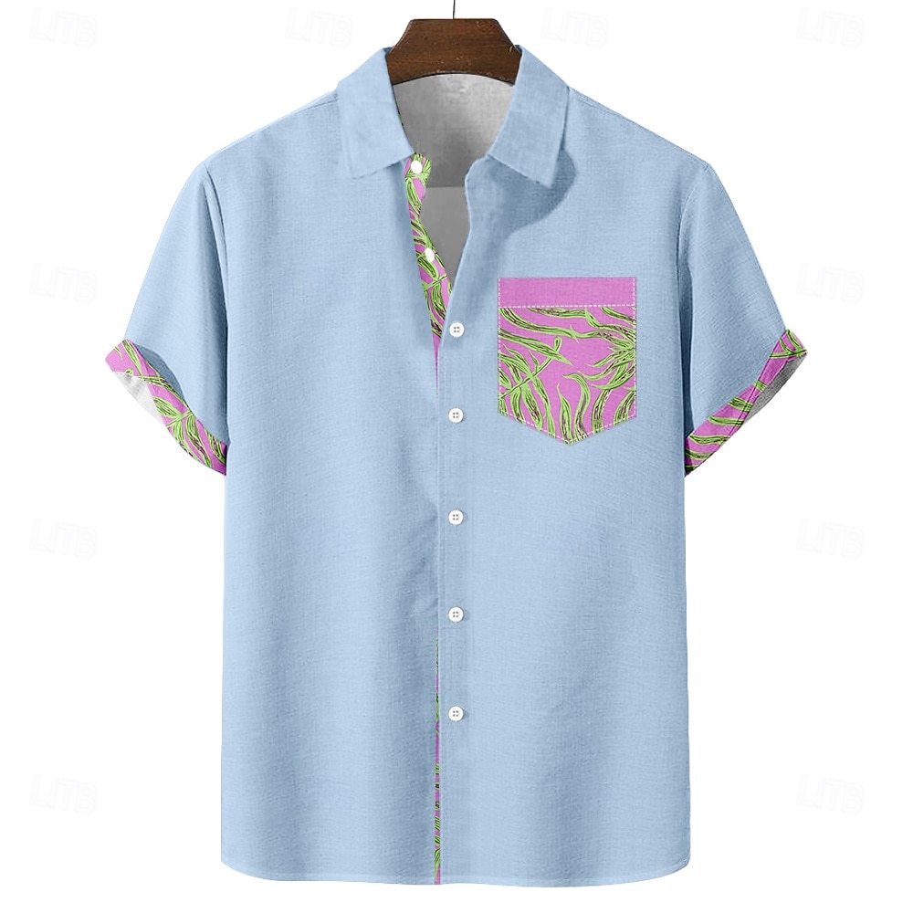 Men's Palm Leaf Tropical Plants Shirt Hawaiian Shirt Aloha Shirt Short Sleeve Hawaiian Vacation Holiday Summer Turndown 3D Print Front One Pocket Linen Like Shirt Blue Pink Purple Green 2026 - $25.99 –P3