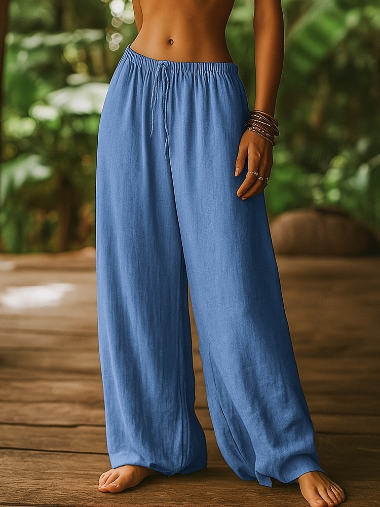Per donna Gamba larga Chinos Pantaloni Estivi Pantaloni Vacanza Essenziale Casual Lunghezza intera Vita Alta Semplice Tasca Fascia Elastica Comodo Comodità Morbido Micro-elastico Quotidiano del 2026 a $22.99 –P5