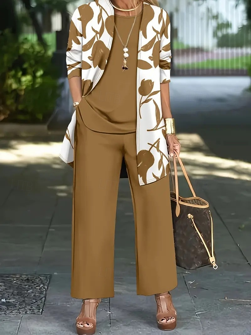 Women's Pants Sets Bolero Top Sleeveless Long Sleeve Round Neck Floral Graphic Print Fashion Streetwear Casual Daily Outdoor Blue Black Wine Summer Regular Fit 2026 - $52.99 –P6