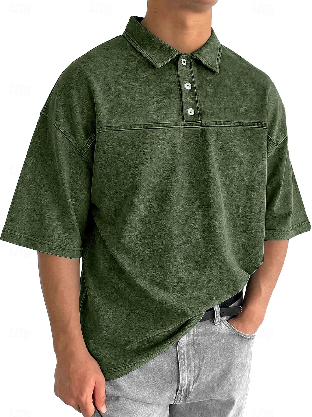 SoftFade™ Heren Zuurwas Shirt Katoen Polo Shirt Casual Zakelijk Ribbel Polo Kraag Korte Mouwen Mode Basic Effen Kleur Kleurblokken Knopen Gewassen Lente  Herfst Loose Fit Zwart Marineblauw 2026 - $31.99 –P8